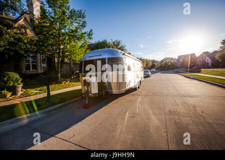 Airstream travel trailer, Dallas, TX. Stock Photo