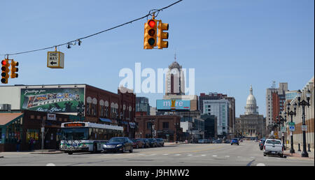 LANSING, MI - MARCH 27:  The Michigan State Capitol, shown here on March 27, 2016, is one of the landmarks of downtown Lansing, MI. Stock Photo