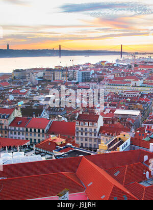 Lisbon Old Town view in the beautiful sunset. Portugal Stock Photo