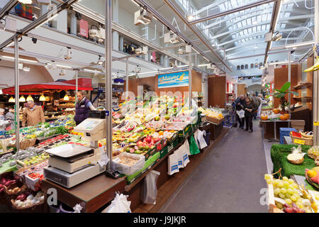 Fruit- and vegetable stall, covered market, art nouveau, Stuttgart, Baden-Wurttemberg, Germany Stock Photo