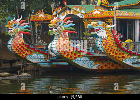 Dragon boats on Perfume River, Hue, North Central Coast, Vietnam Stock Photo