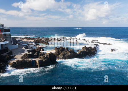 Natural rock pools that have been turned into a bathing complex offering an exhilerating experience - Complexo Balnear - at Porto Moniz, Madeira Stock Photo