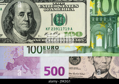 US Dollars and Euro banknotes Stock Photo