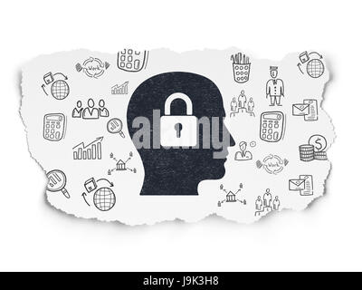 Finance concept: Head With Padlock on Torn Paper background Stock Photo