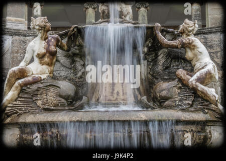 Hever Castle, England - April 2017 : Fountain in the Hevers Castle Italian garden, inspired by the Trevi fountain in Rome. Hever, Kent, England Stock Photo