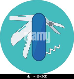 Pocketknife, multi-tool. Skill, competence concept. Flat design. Icon in turquoise circle on white background Stock Vector