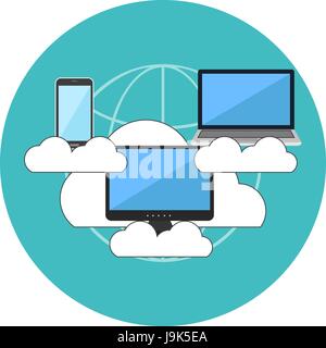 Cloud computing concept. Flat design. Icon in turquoise circle on white background Stock Vector