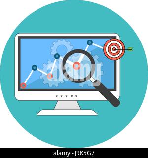 SEO concept. Flat design. Icon in turquoise circle on white background Stock Vector