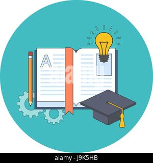 Education, learning, studying concept. Flat design. Icon in turquoise circle on white background Stock Vector