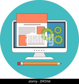 Website design, development concept. Flat design. Icon in turquoise circle on white background Stock Vector
