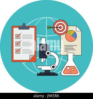 Market research concept. Flat design. Icon in turquoise circle on white background Stock Vector