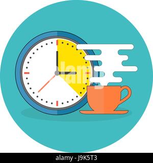 Coffee time concept. Flat design. Icon in turquoise circle on white background Stock Vector