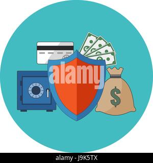 Financial security concept. Flat design. Icon in turquoise circle on white background Stock Vector