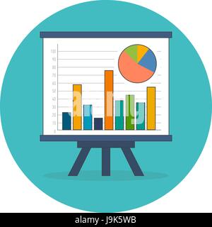 Infographics, statistics, data concept. Flat design. Icon in turquoise circle on white background Stock Vector