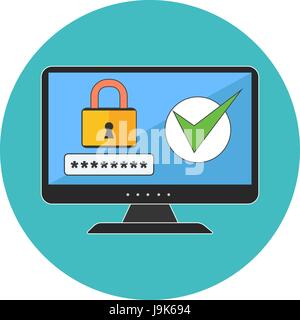 Computer security concept. Flat design. Icon in turquoise circle on white background Stock Vector