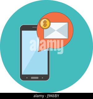 M-commerce concept. Flat design. Icon in turquoise circle on white background Stock Vector