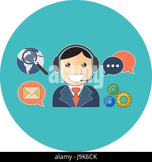 Online support concept. Flat design. Icon in turquoise circle on white background Stock Vector