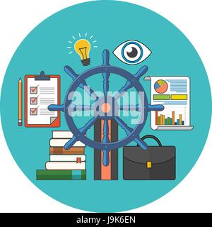 Management concept. Flat design. Icon in turquoise circle on white background Stock Vector