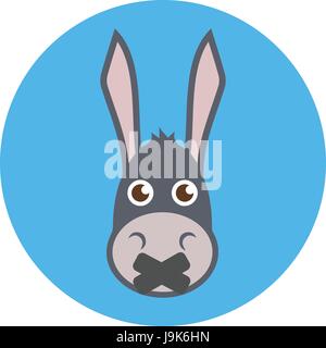 Donkey Head With Mouth Sealed. Shut up concept. Flat design. Icon in blue circle on white background Stock Vector