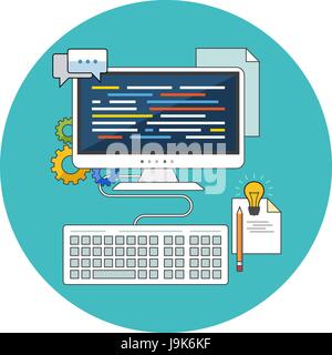 Development concept. Flat design. Icon in turquoise circle on white background Stock Vector