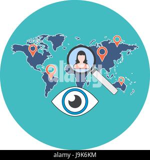 Person search concept. Flat design. Icon in turquoise circle on white background Stock Vector