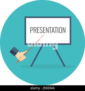 Presentation, training, seminar concept. Flat design. Icon in turquoise circle on white background Stock Vector