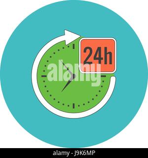 24 hours service concept. Flat design. Icon in turquoise circle on white background Stock Vector