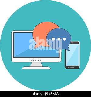 Social media concept. Flat design. Icon in turquoise circle on white background Stock Vector