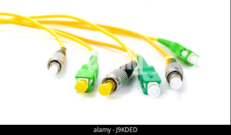 Fiber optic connectors, used fiber optic cables which is responsible for transmitting data at larger distances Stock Photo