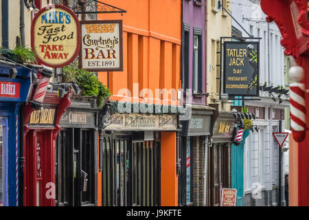 Limerick, Ireland -  April 2017 : Pubs, bars and restaurant signs in a town in Ireland Stock Photo