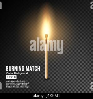Realistic Burning Match Vector. Matchstick Flame. Transparency Grid Stock Vector