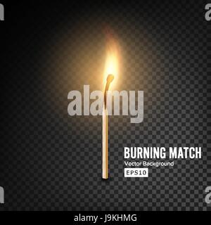 Realistic Burning Match Vector. Matchstick Flame. Transparency Grid Stock Vector