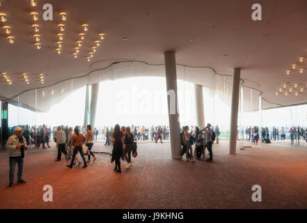 Hamburg, Germany - May 17, 2017: The central plaza and exit to the viewing platform at Elbe Philharmonic Hall Stock Photo