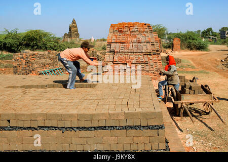 boy working in bricks factory, Barwani, Madhya Pradesh, India, Asia Stock Photo