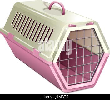 Cat carrier. Pink and beige cat cage Stock Vector