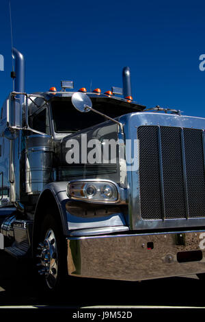 Brand New Semi-Truck (Lorry) at a Dealership Near Denver, Colorado, USA. - All trademarks and branding removed. Stock Photo