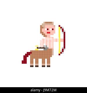 Vector color pixel art , toy centaur, the man - horse with bow, Sagittarius, minecraft style Stock Vector