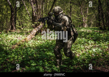 Russian soldier with submachine gun Stock Photo