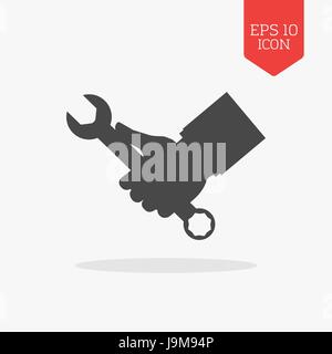 Hand holding wrench icon. Flat design gray color symbol. Modern UI web navigation, sign. Illustration element Stock Vector