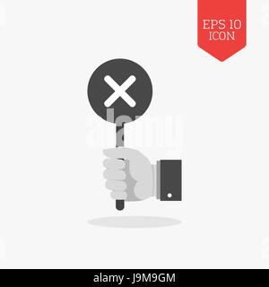 Hand holding reject, wrong sign icon. Flat design gray color symbol. Modern UI web navigation, sign. Illustration element Stock Vector