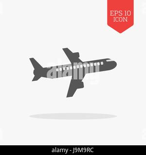 Airliner, airplane icon. Flat design gray color symbol. Modern UI web navigation, sign. Illustration element Stock Vector