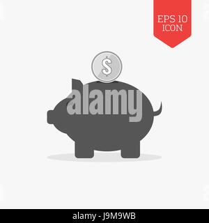 Piggy bank icon, money savings concept Flat design gray color symbol. Modern UI web navigation, sign. Illustration element Stock Vector