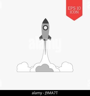 Rocket launch icon, startup concept. Flat design gray color symbol. Modern UI web navigation, sign. Illustration element Stock Vector