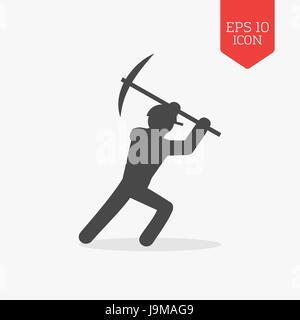 Worker with pick icon. Flat design gray color symbol. Modern UI web navigation, sign. Illustration element Stock Vector
