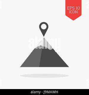 Mountain with pointer icon. Destination concept. Flat design gray color symbol. Modern UI web navigation, sign. Illustration element Stock Vector