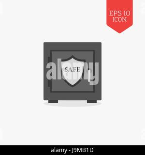 Safe with shield icon. Security, protection concept. Flat design gray color symbol. Modern UI web navigation, sign. Illustration element Stock Vector