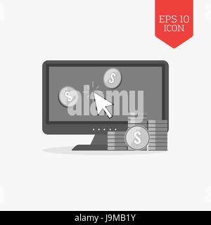 Make money online concept icon. Flat design gray color symbol. Modern UI web navigation, sign. Illustration element Stock Vector