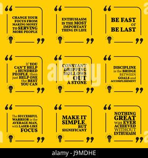 Set of motivational quotes about serving, enthusiasm, action, helping, discipline and success. Simple note design typography poster. Vector illustrati Stock Vector
