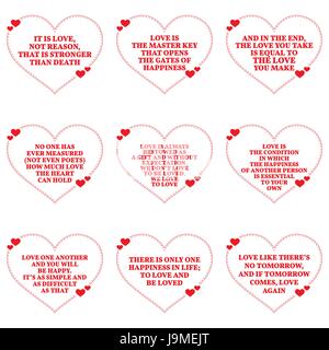 Set of quotes about love over white background. Simple heart shape design. Vector illustration Stock Vector