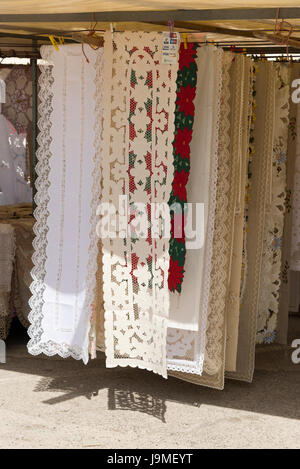 Lace for sale on a market stall in  Marsaxlokk Malta Malta Stock Photo